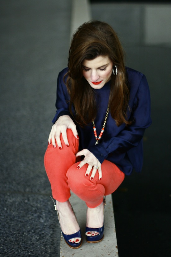 orange and navy color block