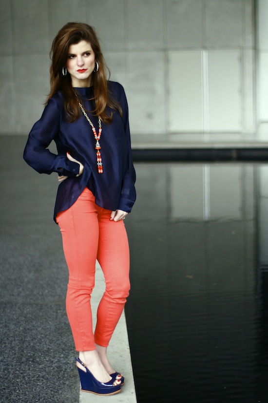 orange and navy color block