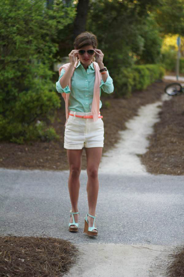 mint and peach preppy look