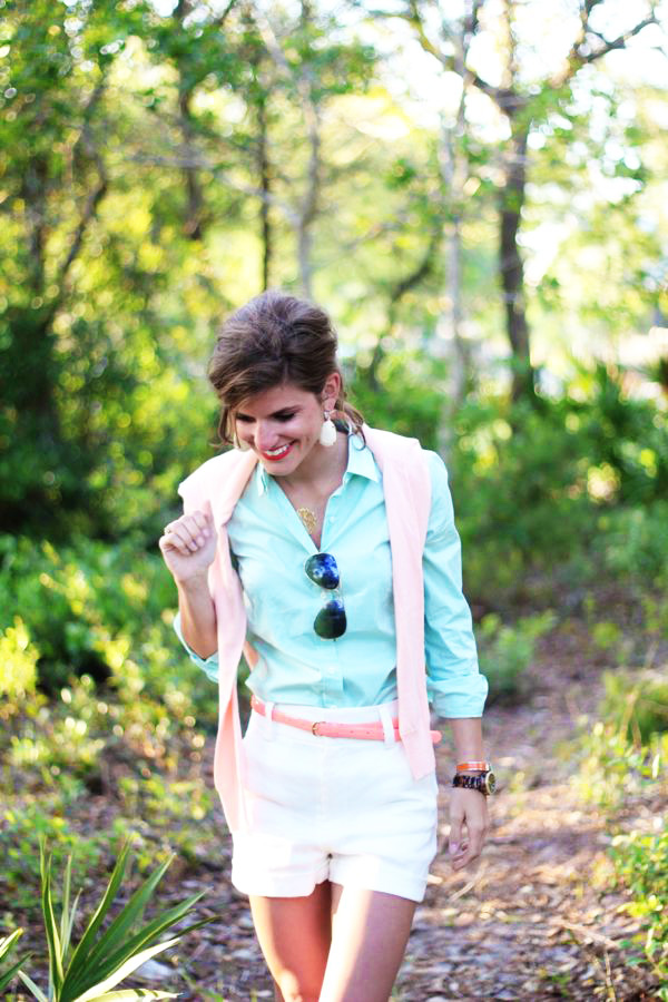 mint and peach preppy look