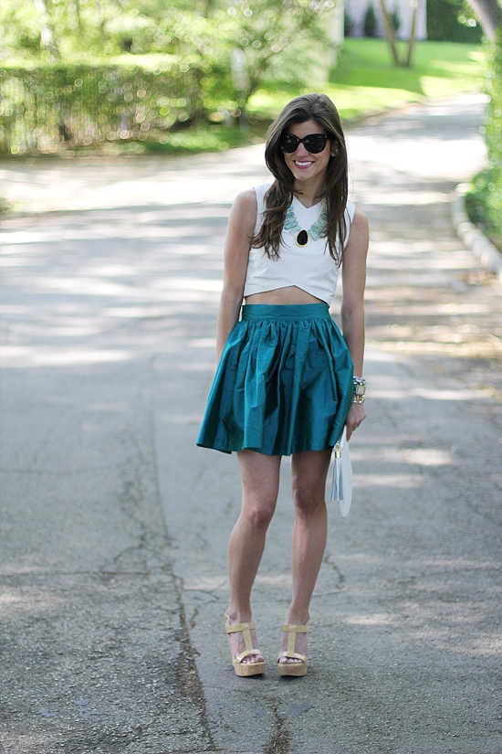 Party Skirt Outfit: White Leather Crop • BrightonTheDay