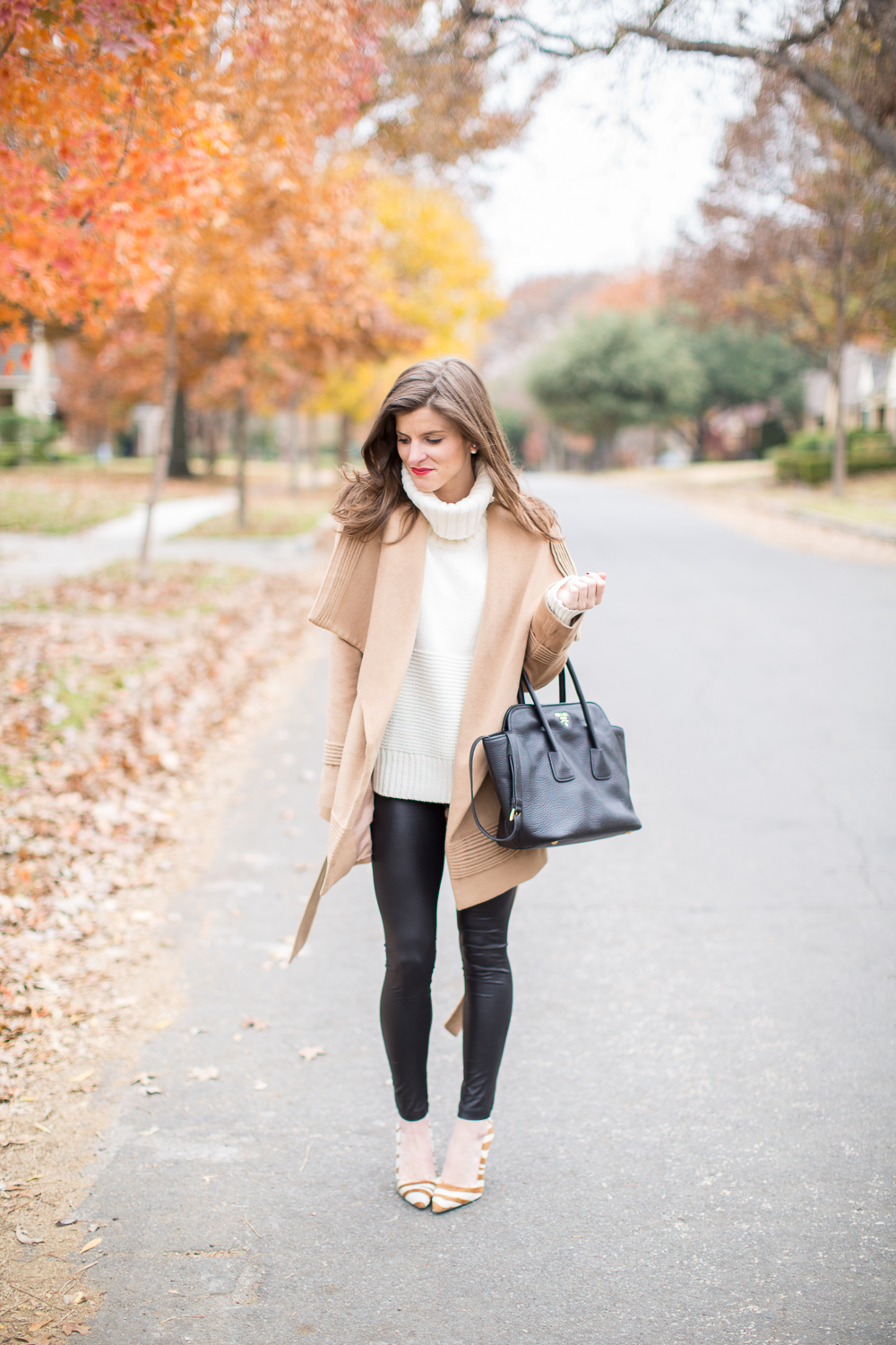 Cozy sweater and faux leather leggings