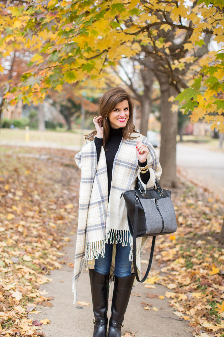 plaid cape with riding boots