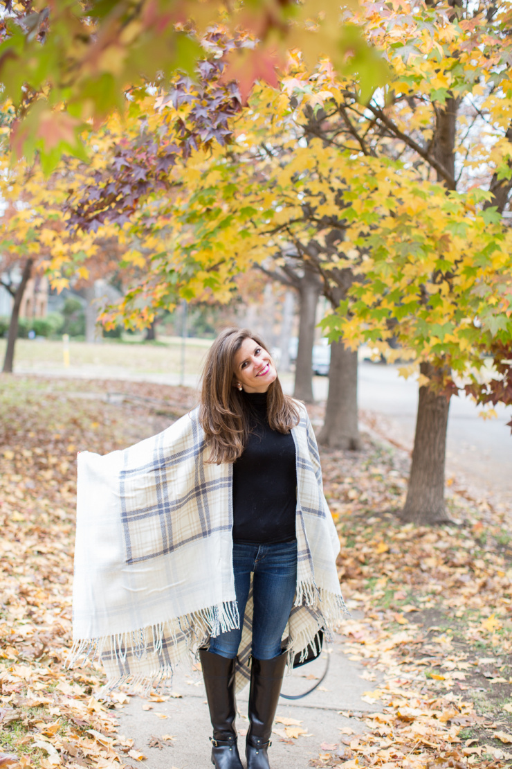 plaid cape with riding boots