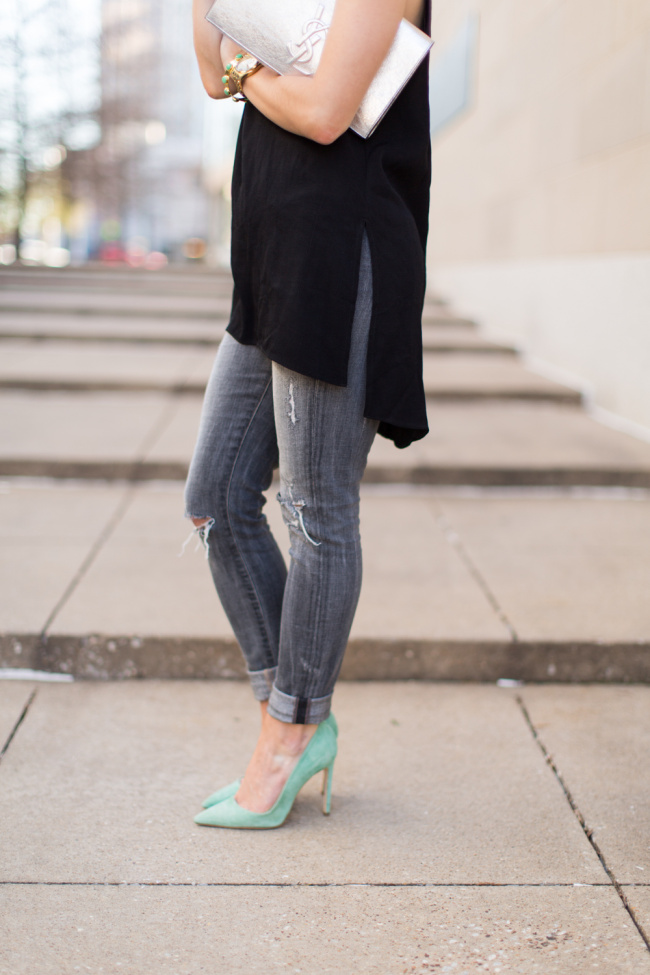 sleeveless black tunic outfit outfit with a pop of color