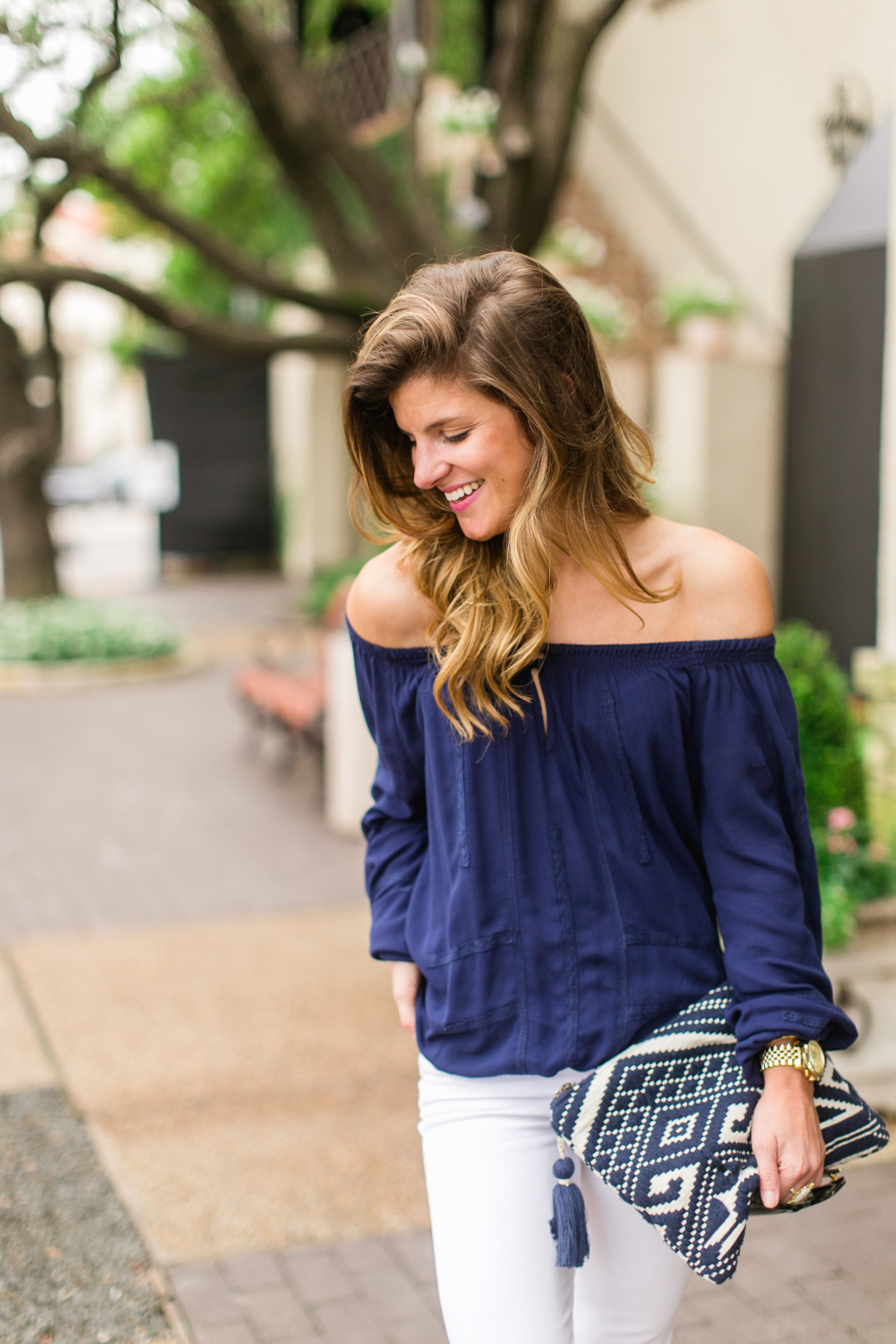 Navy Off the Shoulder Top