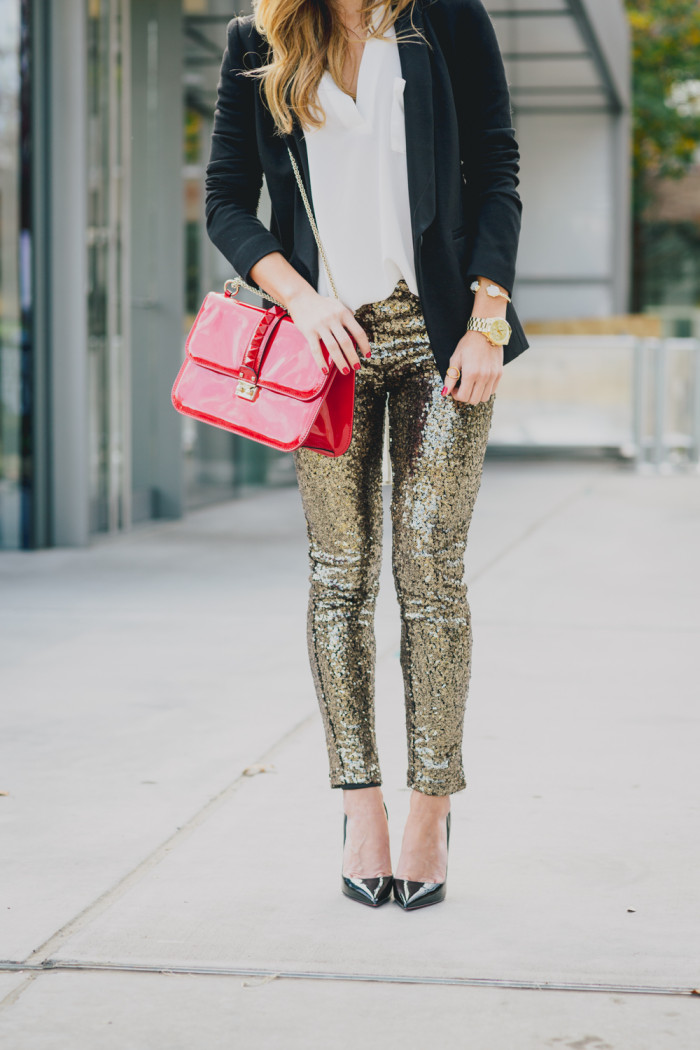 11 Ways to Make Sequin Pants Look (Very) Cool  Sequins leggings outfit, Sequins  pants outfit, Gold pants outfit