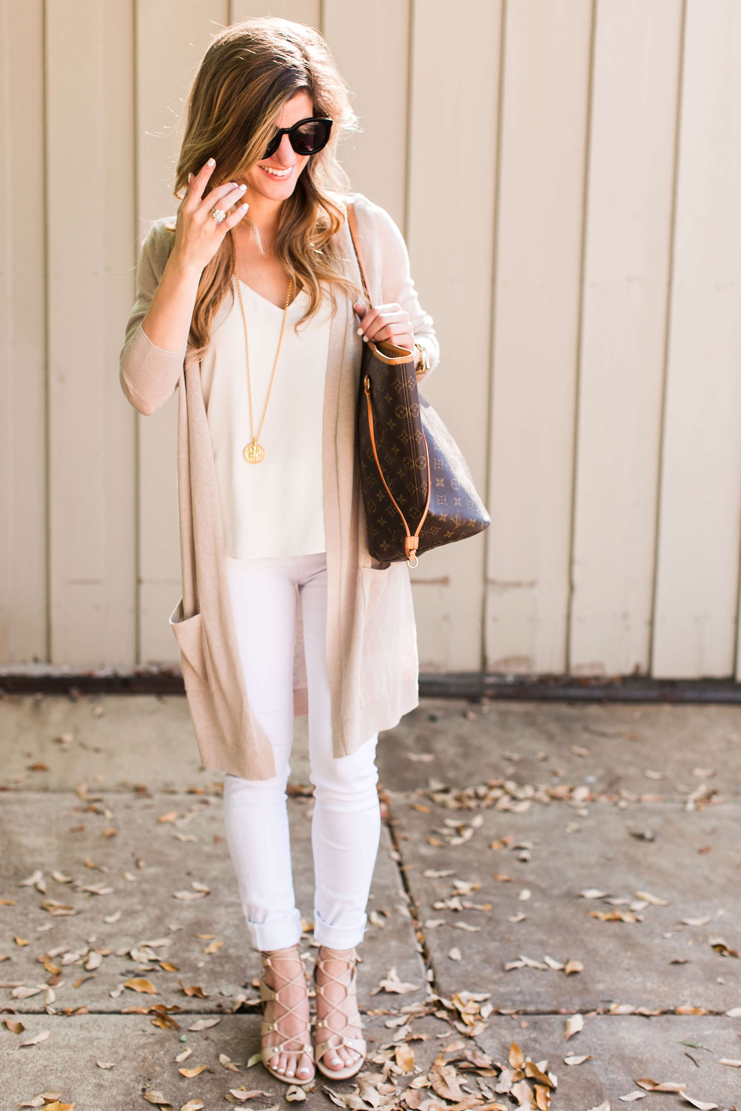 white cardigan outfit work