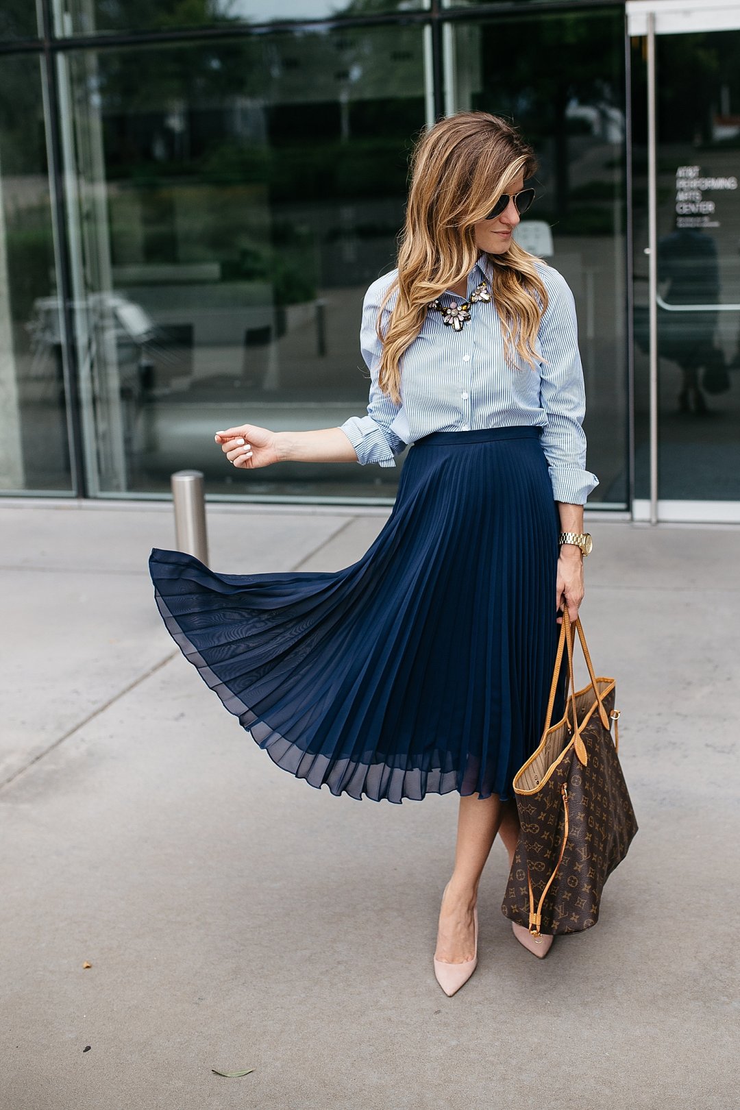 What to Wear to Work, Pleated Skirt + Cardigan