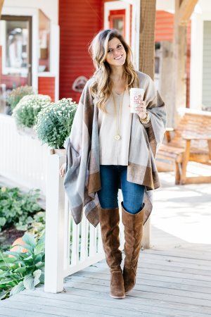 How To Wear a Poncho Shawl - Pair It With Neutrals & Suede OTK Boots
