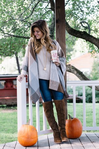 How To Wear a Poncho Shawl - Pair It With Neutrals & Suede OTK Boots