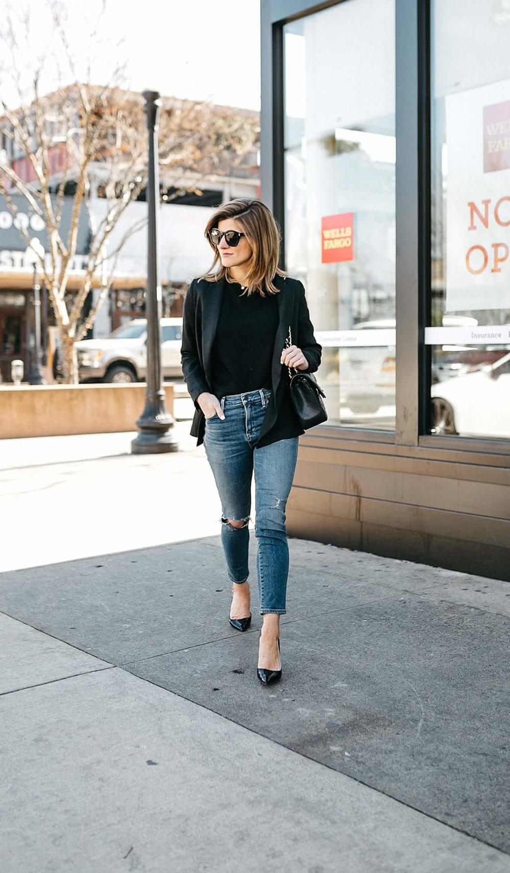 black blazer jeans outfit