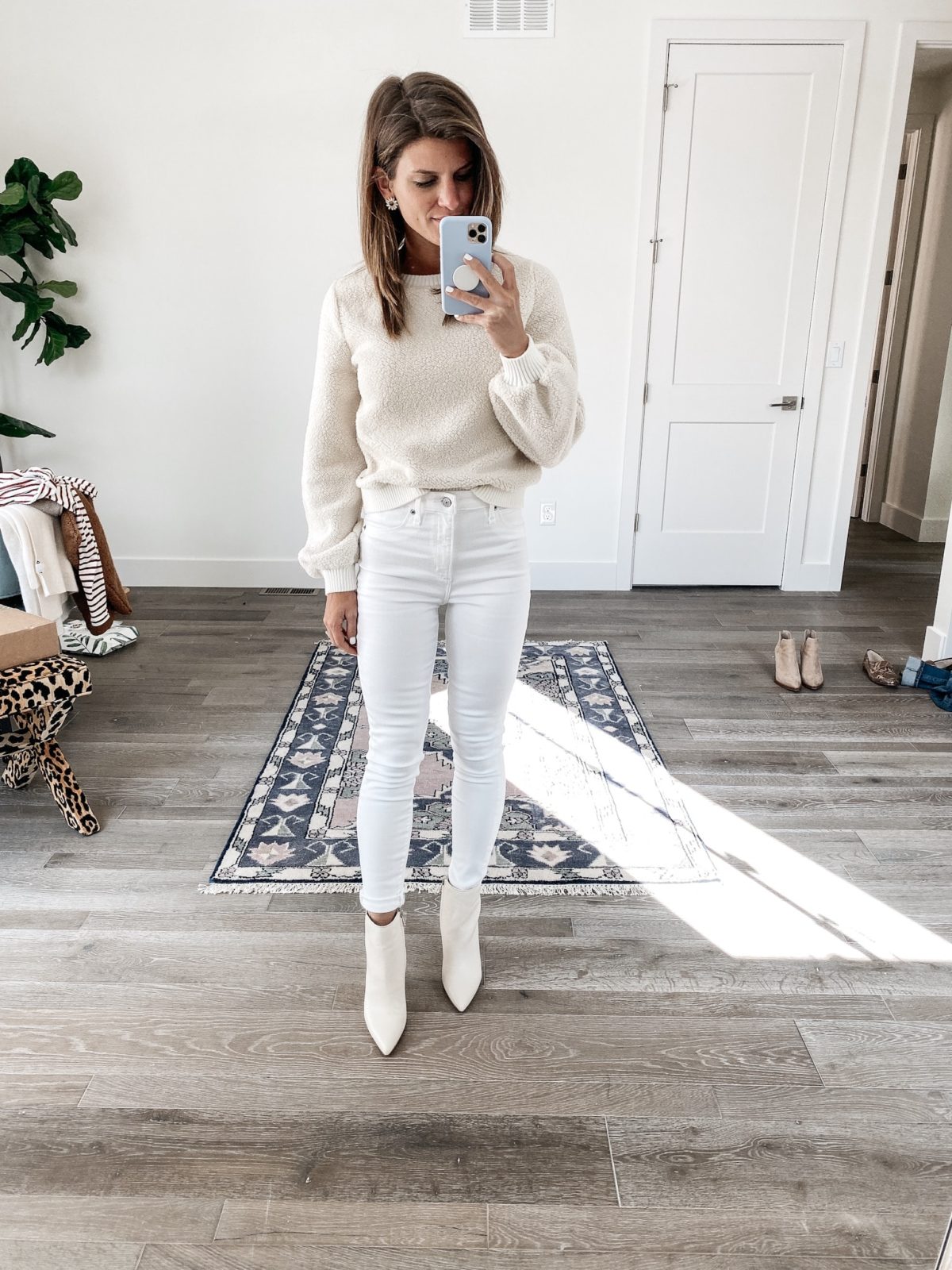Easy Way To Wear Winter White Denim + How To Keep OTK Boots Up