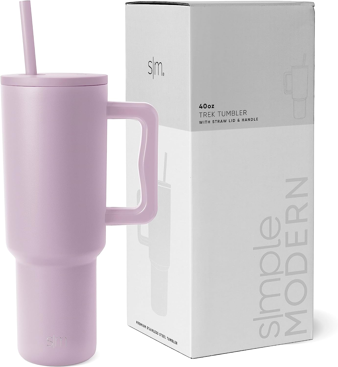 Meoky 40oz Tumbler with Handle, Leak-proof Lid and Straw, Insulated Lilac
