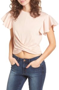 Ruffle Sleeve Twist Hem Tee