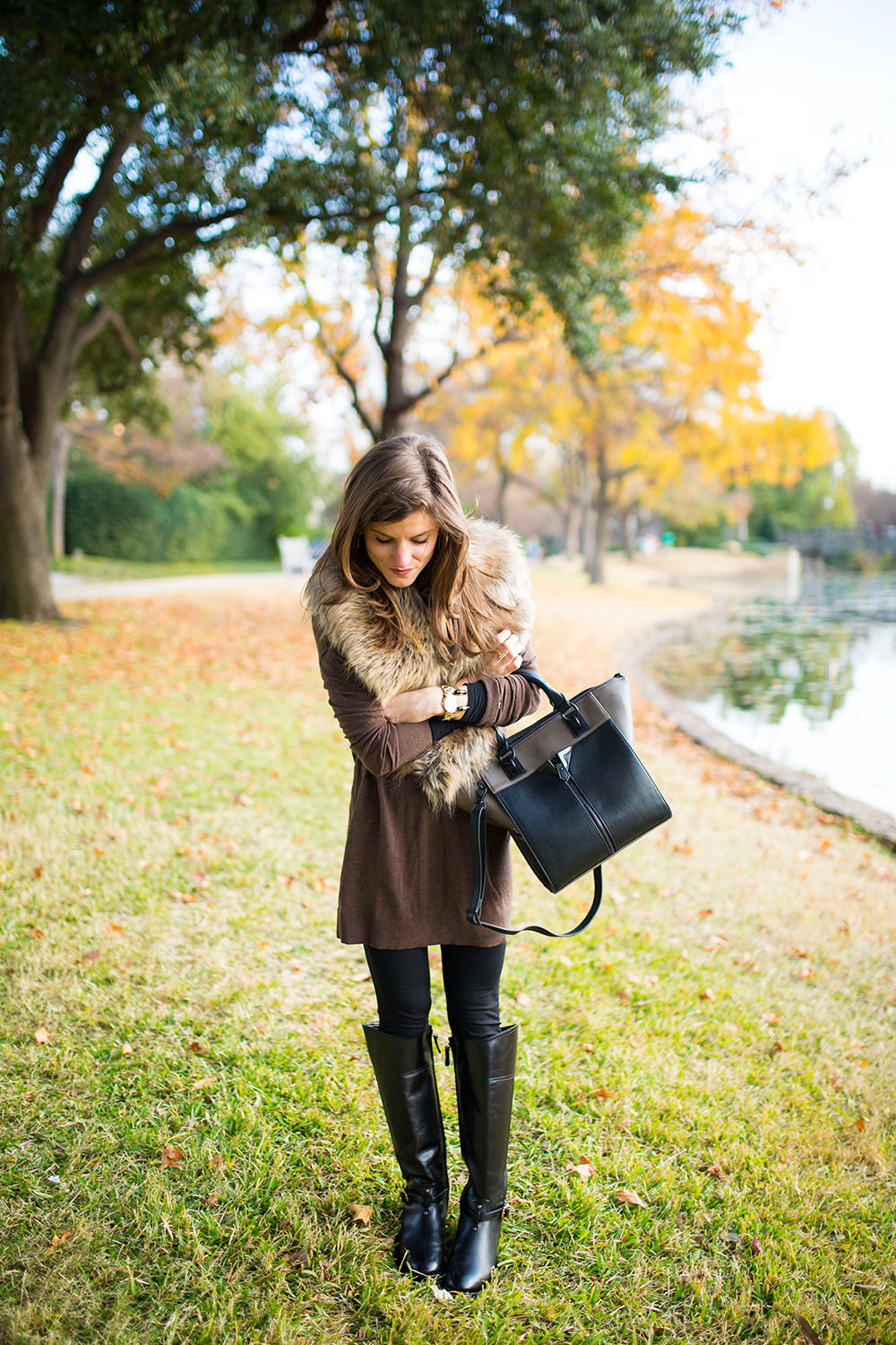 long sweater leggings and tall black riding boots