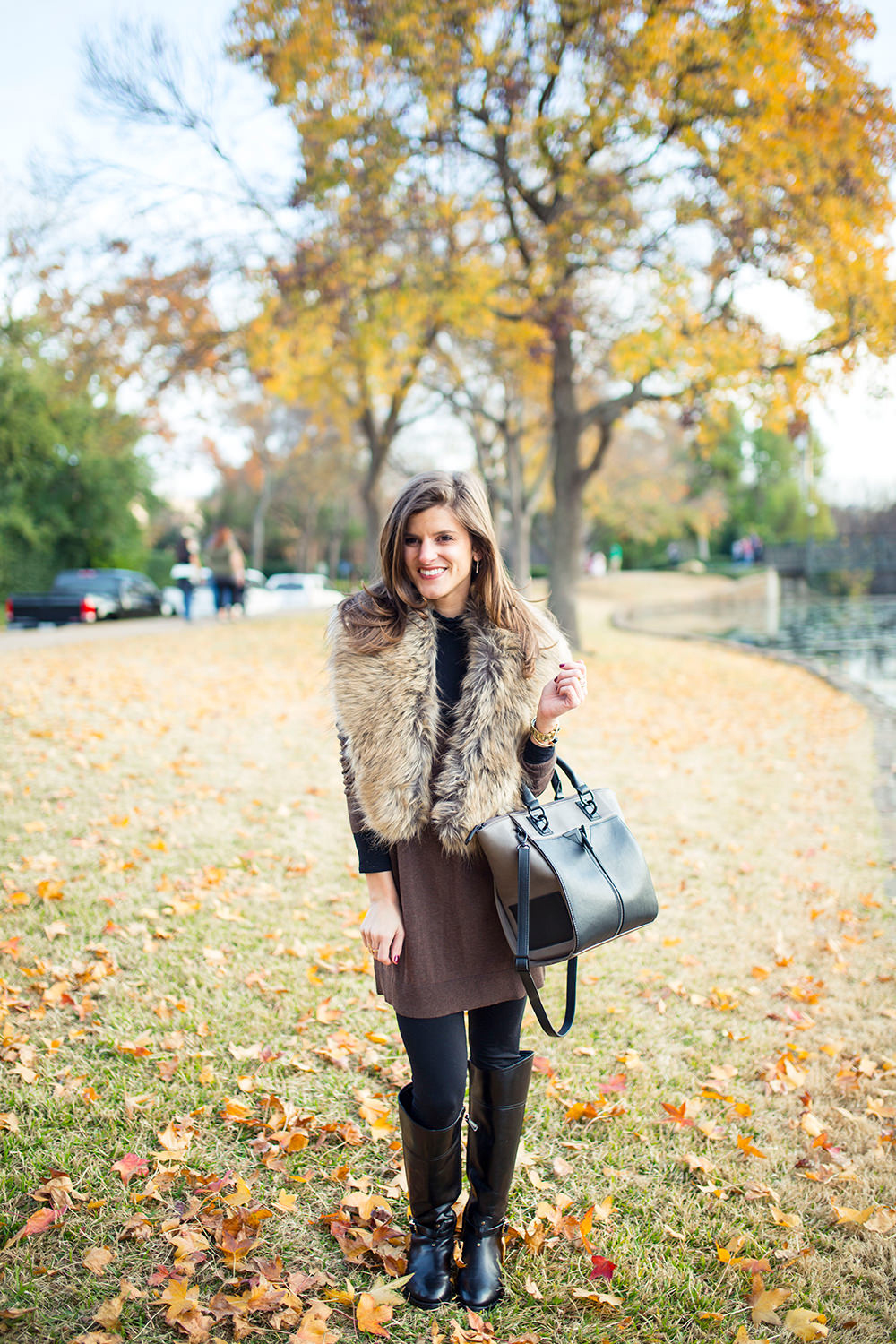 long sweater leggings and tall black riding boots