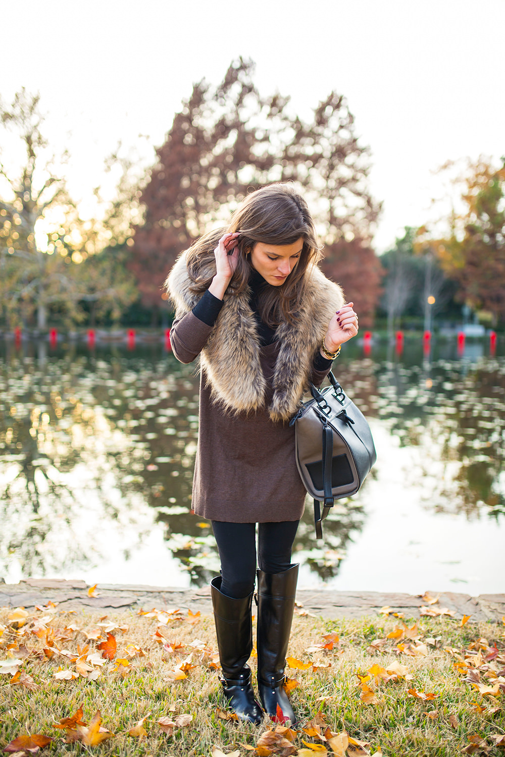 long sweater leggings and tall black riding boots