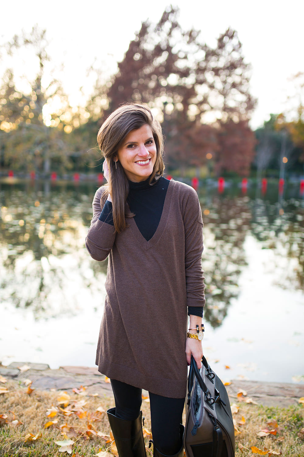 long sweater leggings and tall black riding boots