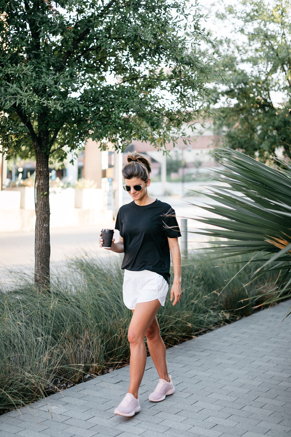 Lululemon 4" tracker shorts in white with black boyfriend tee