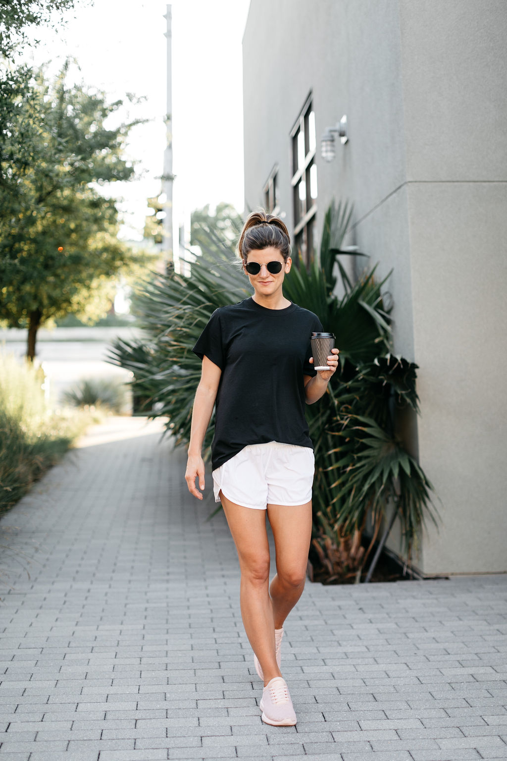 Lululemon 4" tracker shorts in white with black boyfriend tee