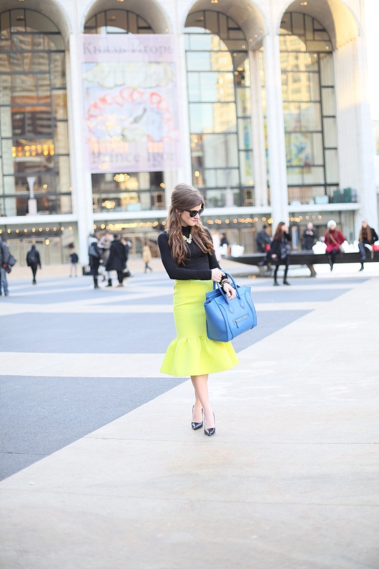 half up half down hair, lime green pencil skirt