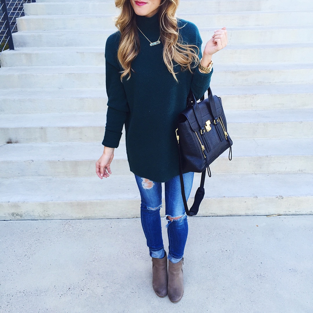 Mock Neck Turtleneck simple necklace neutral booties