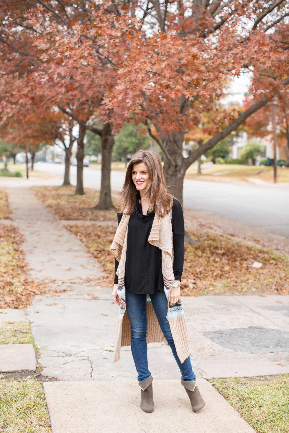 long vest outfit, black cowl neck tunic top brighton the day blog