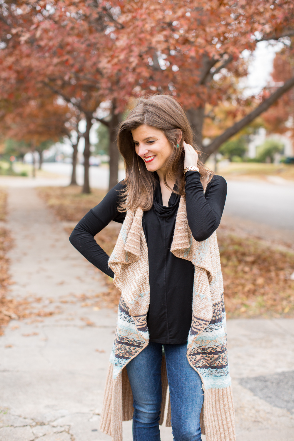 sweater vest, black tunic