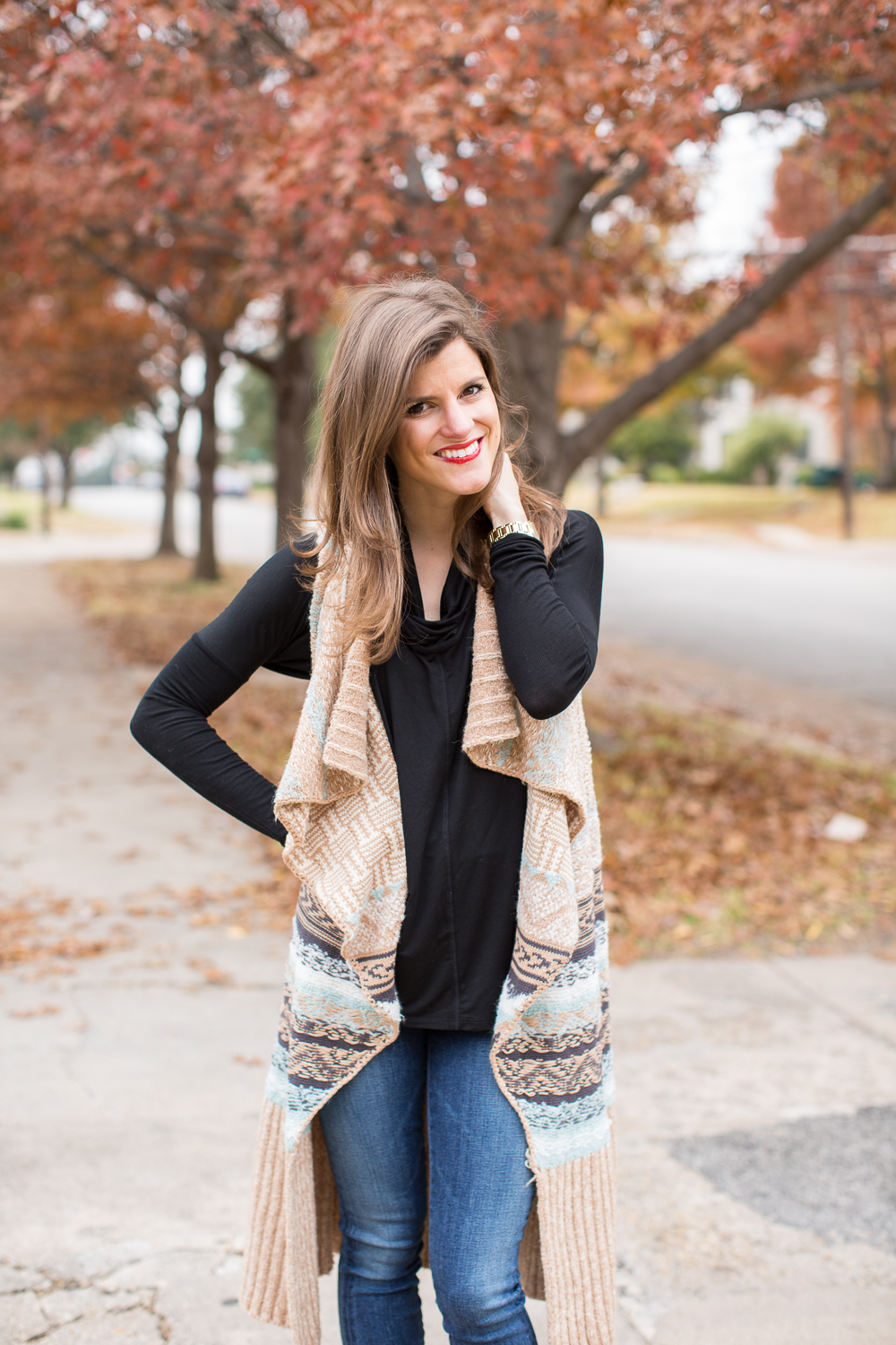 long vest outfit, black cowl neck tunic top brighton the day blog