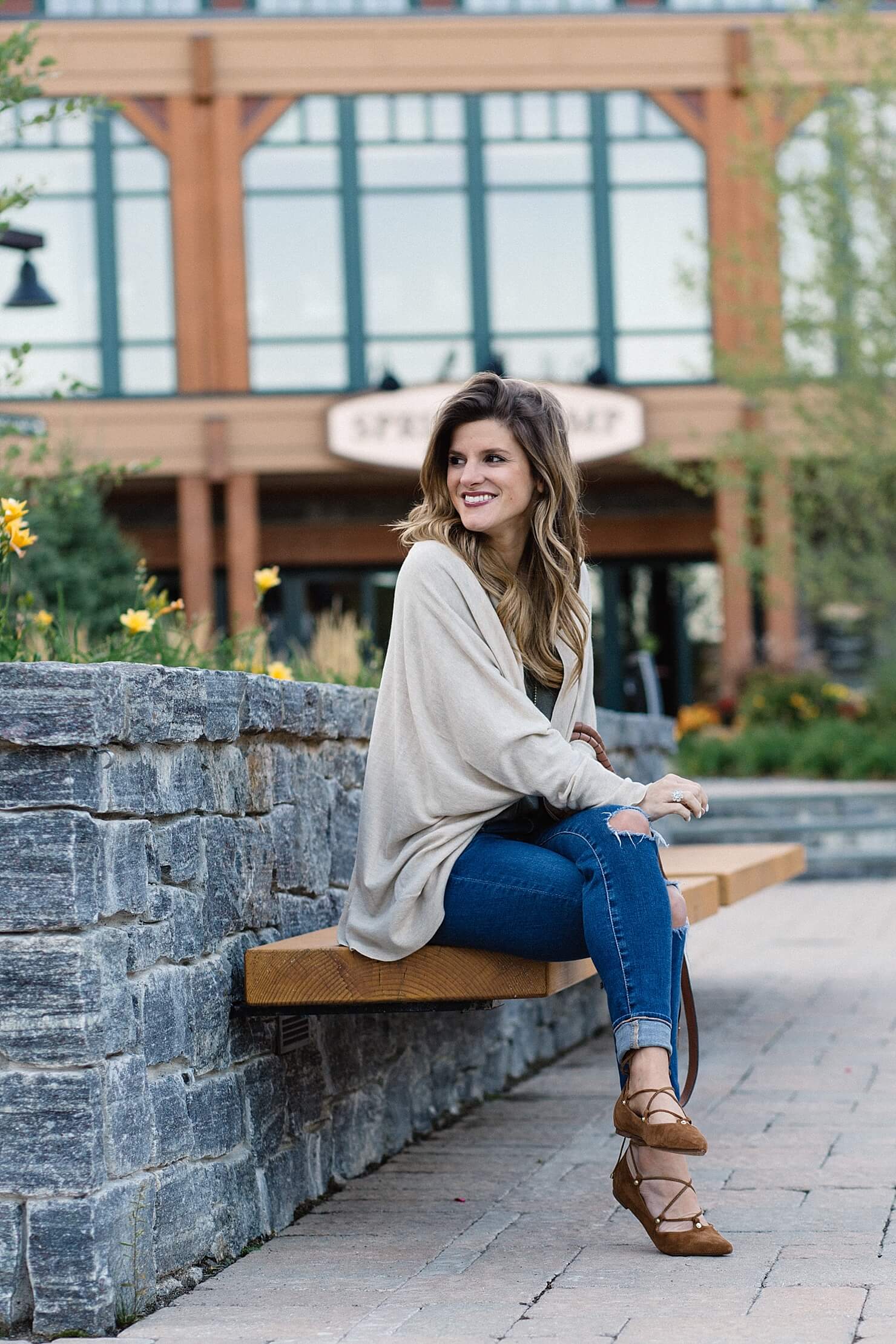 casual fall outfit idea, olive sweater and jeans, distressed jeans rolled up with lace up flats, jeans and flats outfit, pinterest fashion, oversized sweater and skinny jeans outfit, olive green sweater, cognac suede lace up flats