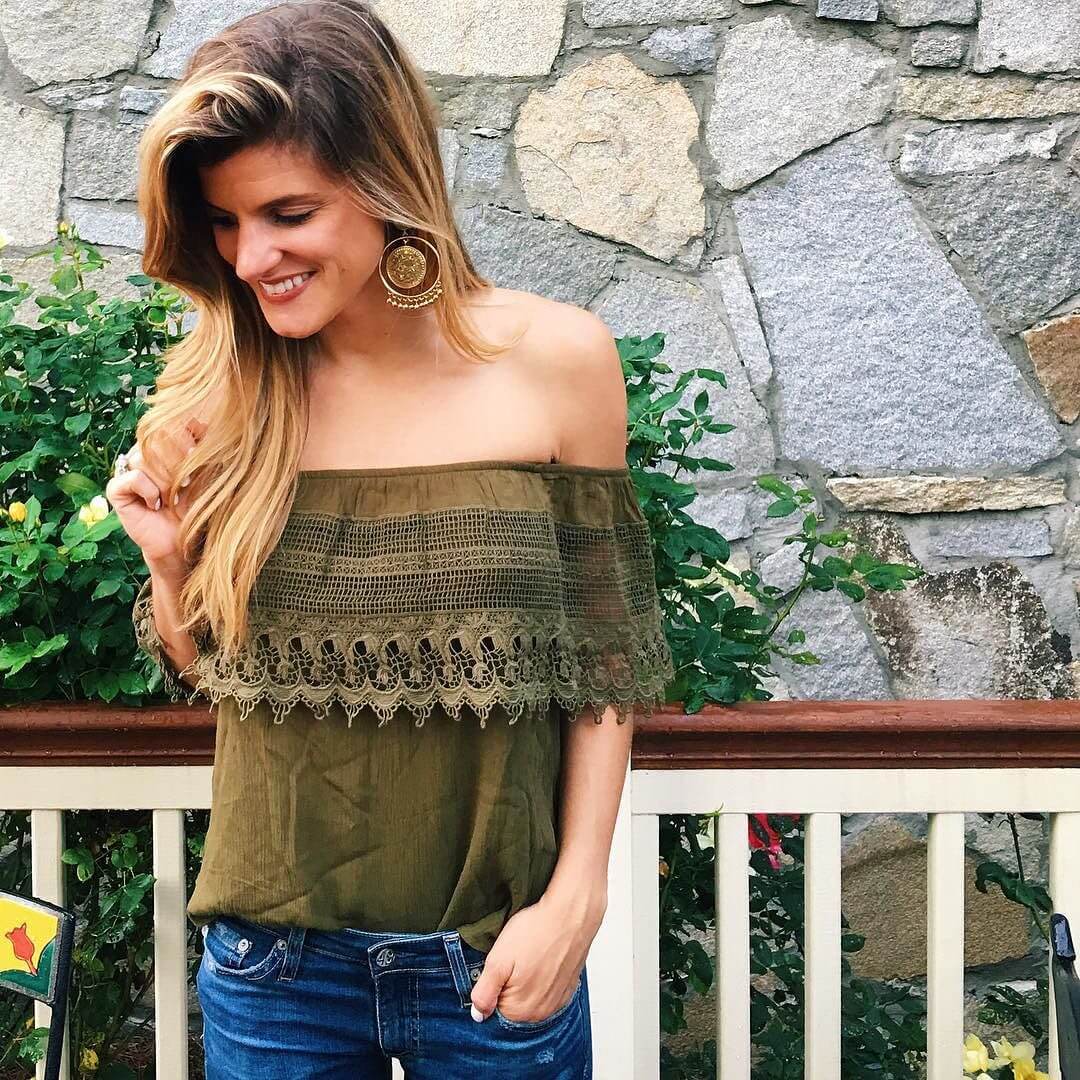 crochet off the shoulder top + denim