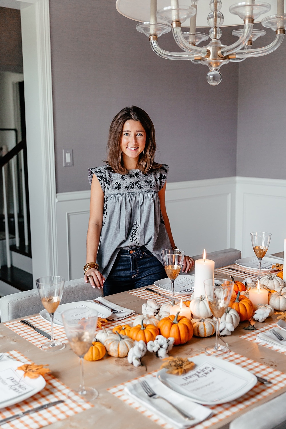 katie frierson wearing mi goldrina thanksgiving tablescape