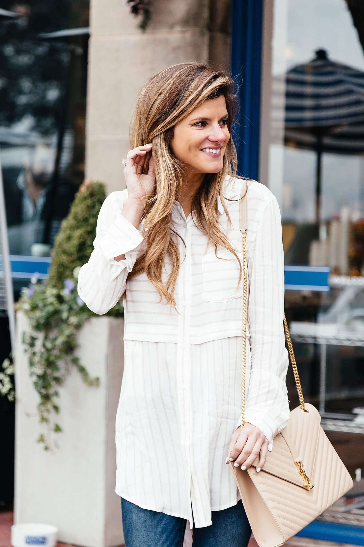 brighton the day striped tunic and ysl bag 