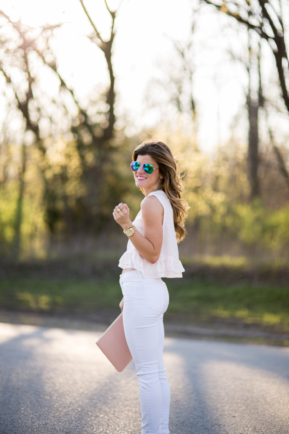 Blush Peplum Top and White Jeans14