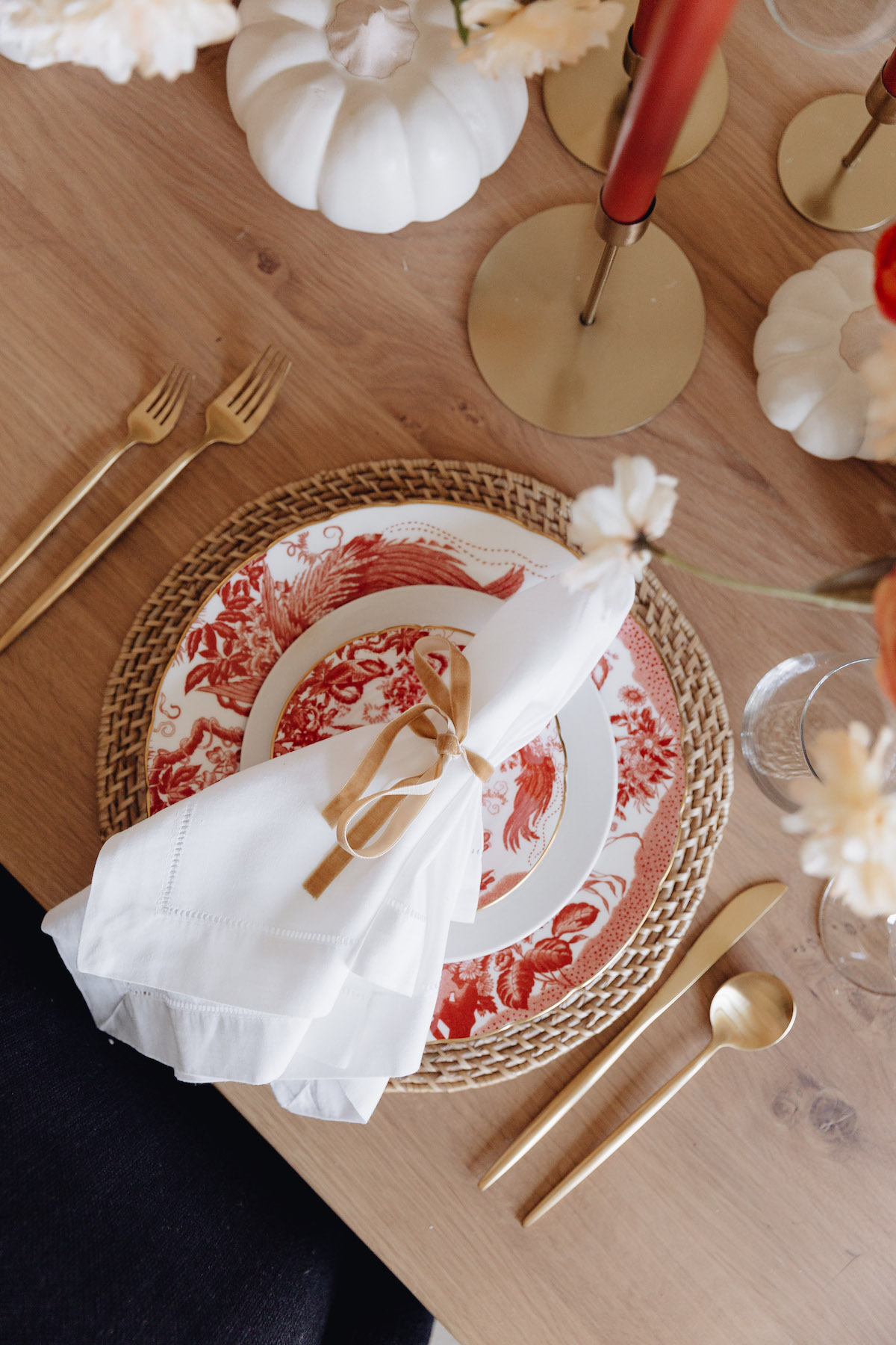 Brighton Butler Fall Tablescape with orange china and candles