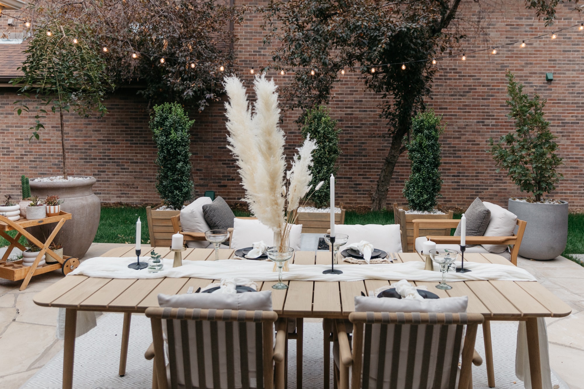 Brighton Butler Patio table pampas grass table set up