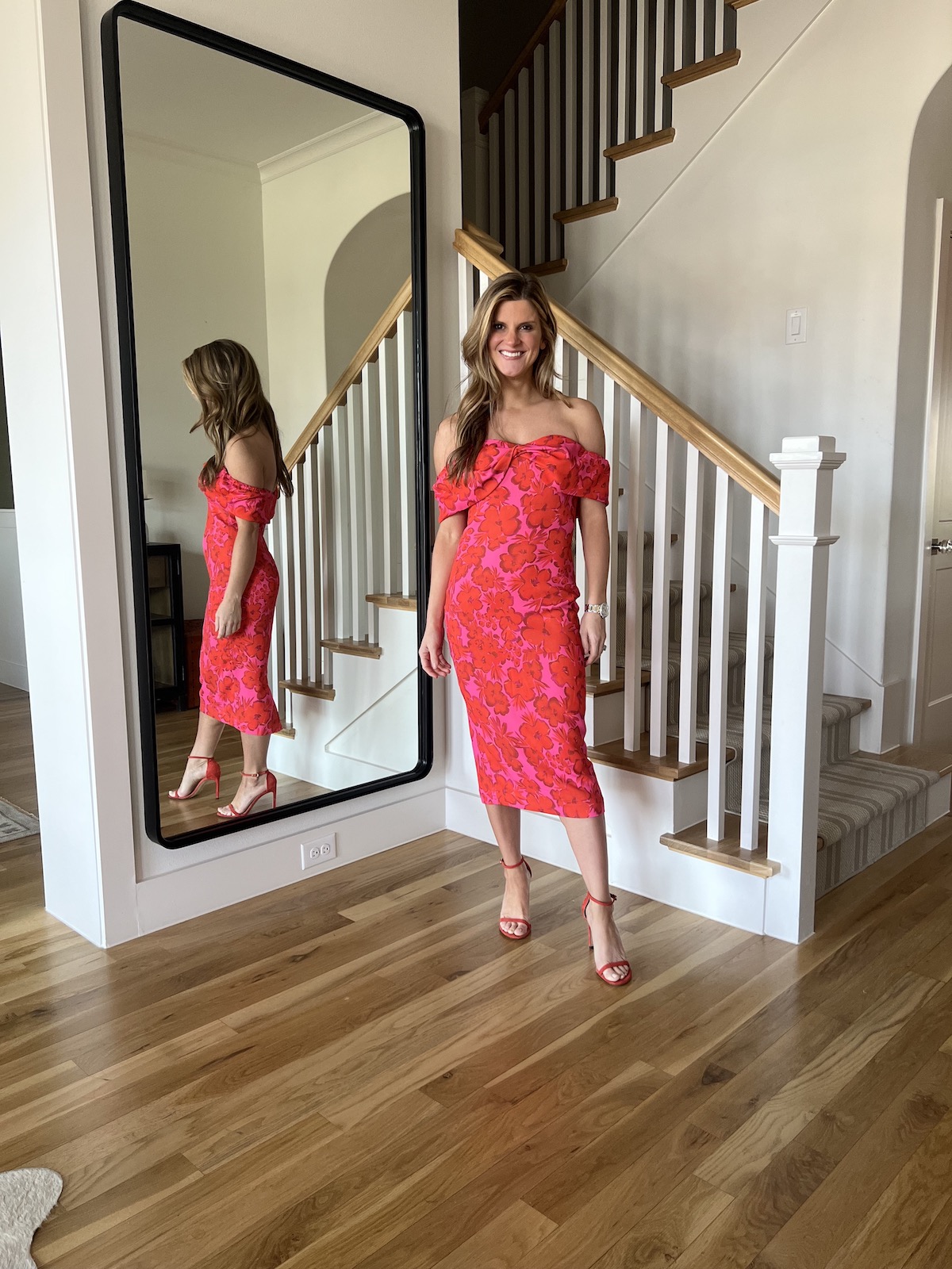 Brighton Butler Spring Wedding Guest Dresses pink and oragne