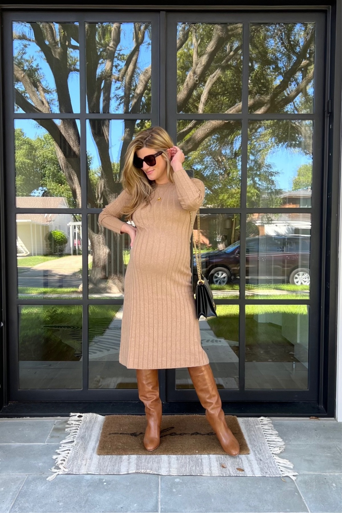 Brighton Butler sweater dress and Loefller Randall Goldy Boots