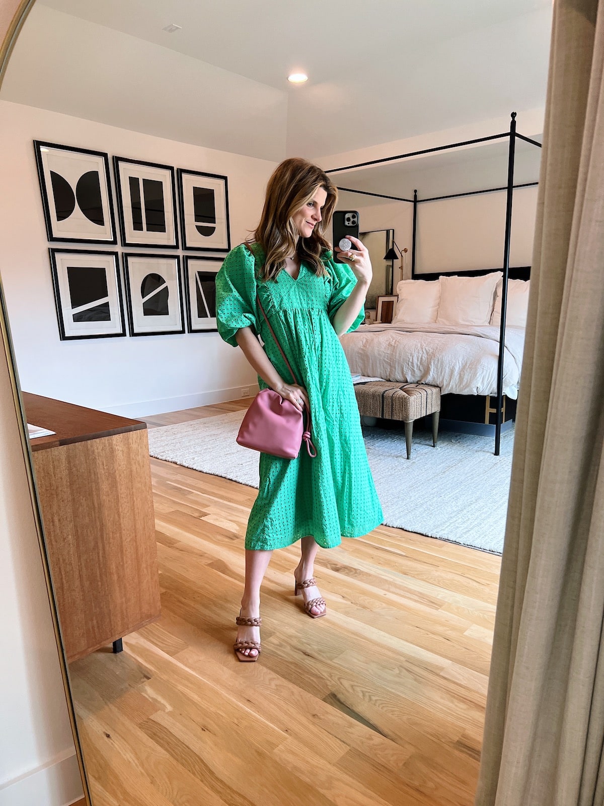 Brighton Butler wearing Target green spring dress