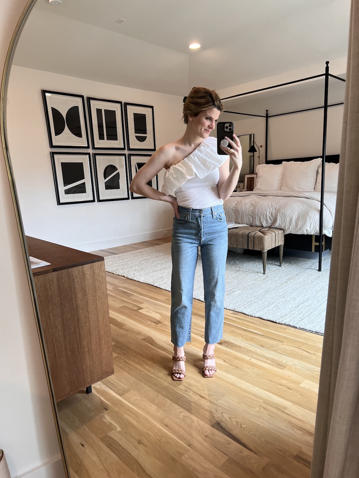 Brighton Butler wearing Target white spring off the shoulder top