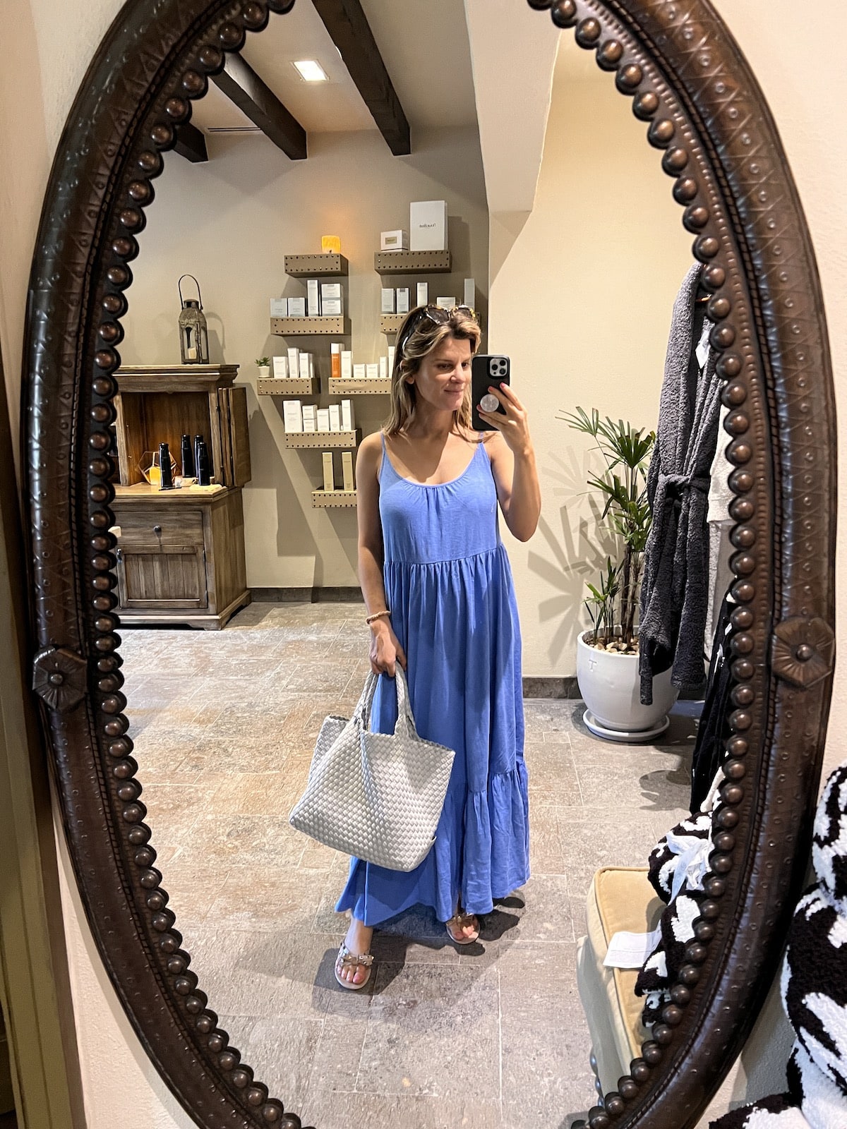 Brighton Butler wearing blue z supply maxi dress san miguel mexico