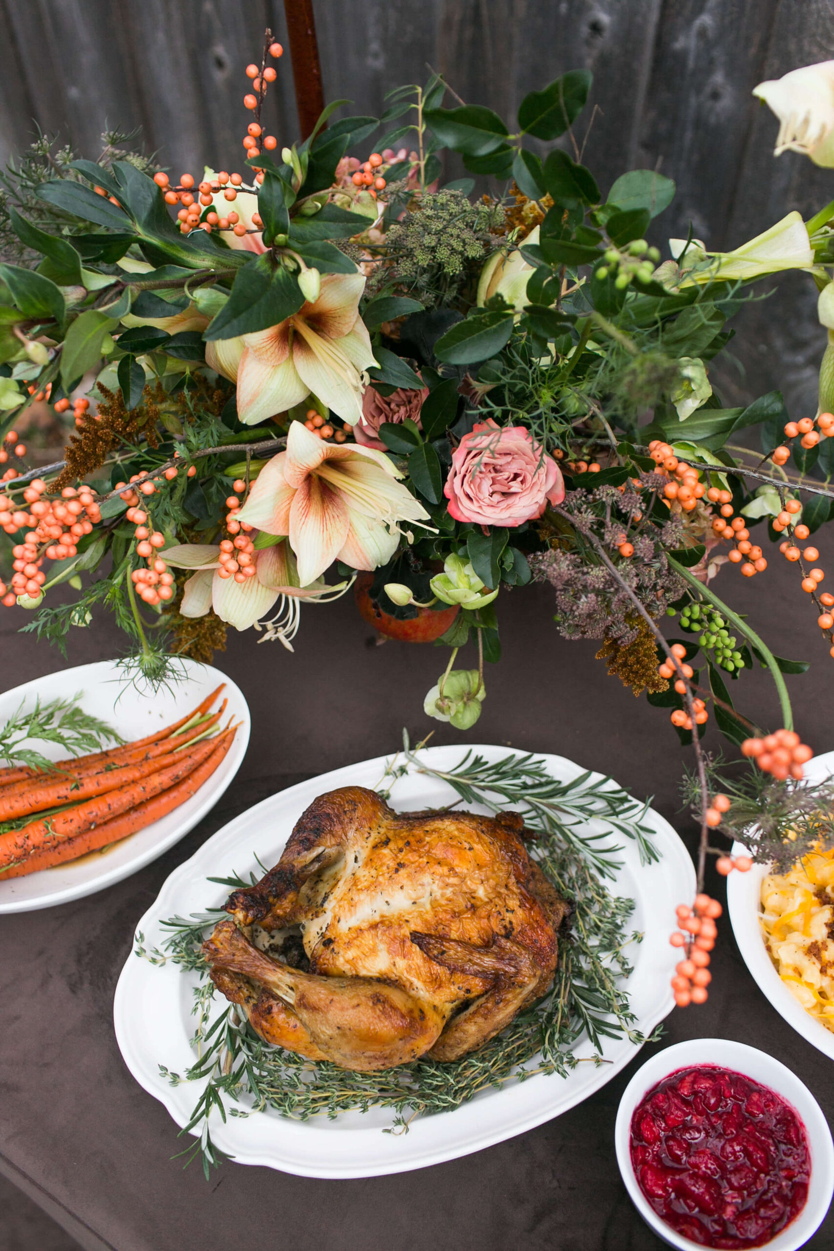 table scape of turkey for thanksgiving