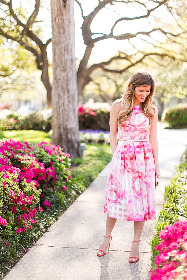 Brighton the day wearing Eliza J check and floral print dress for a fun Easter outfit