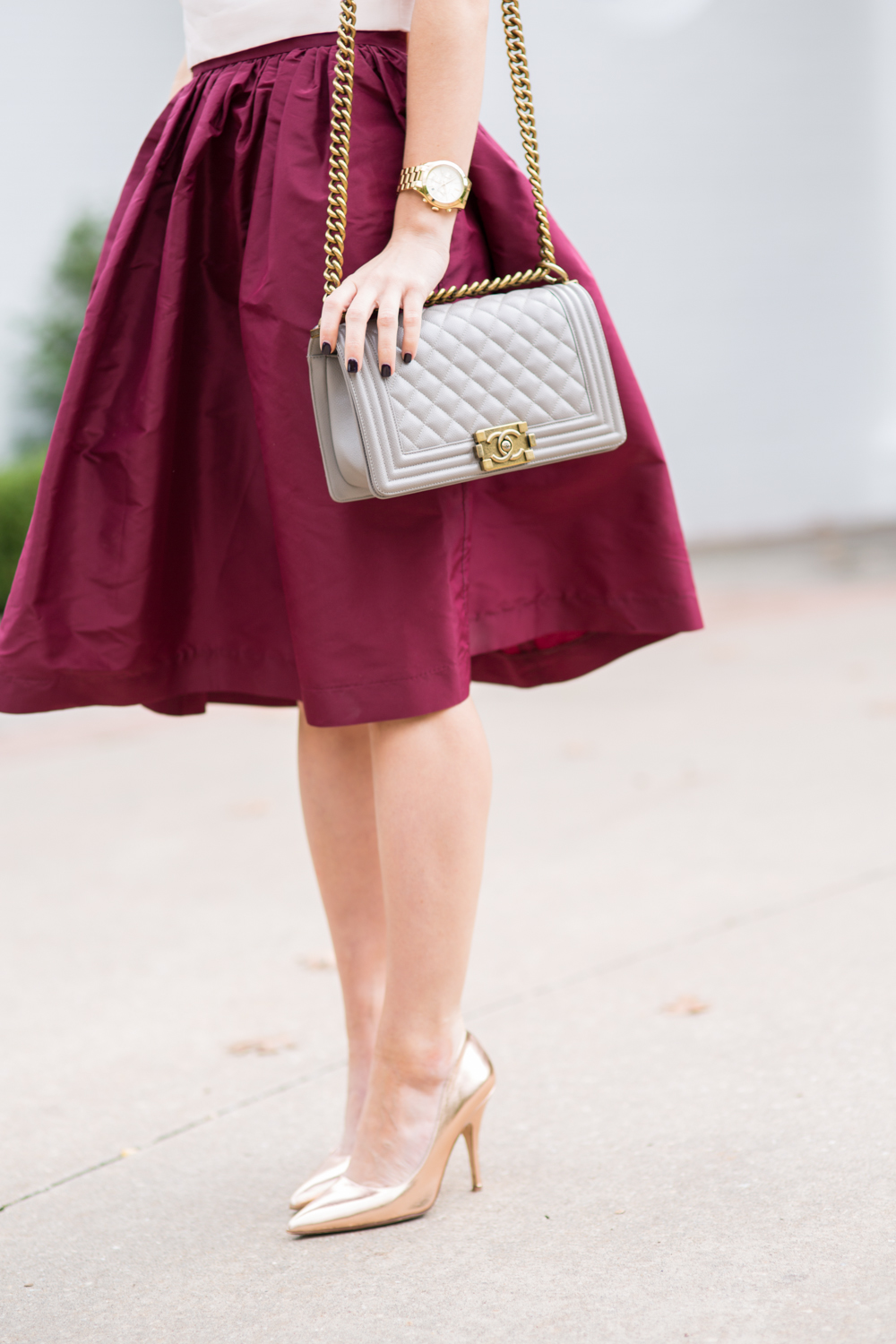 Burgundy Midi Skirt and Crop Top-17