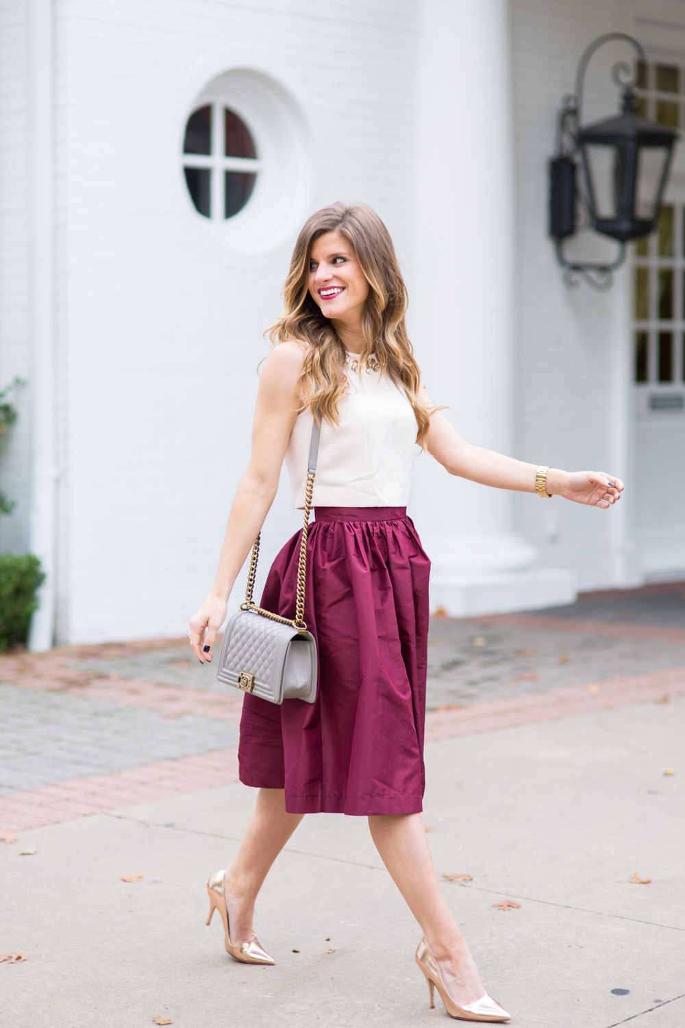 Burgundy Midi Skirt and Crop Top-20