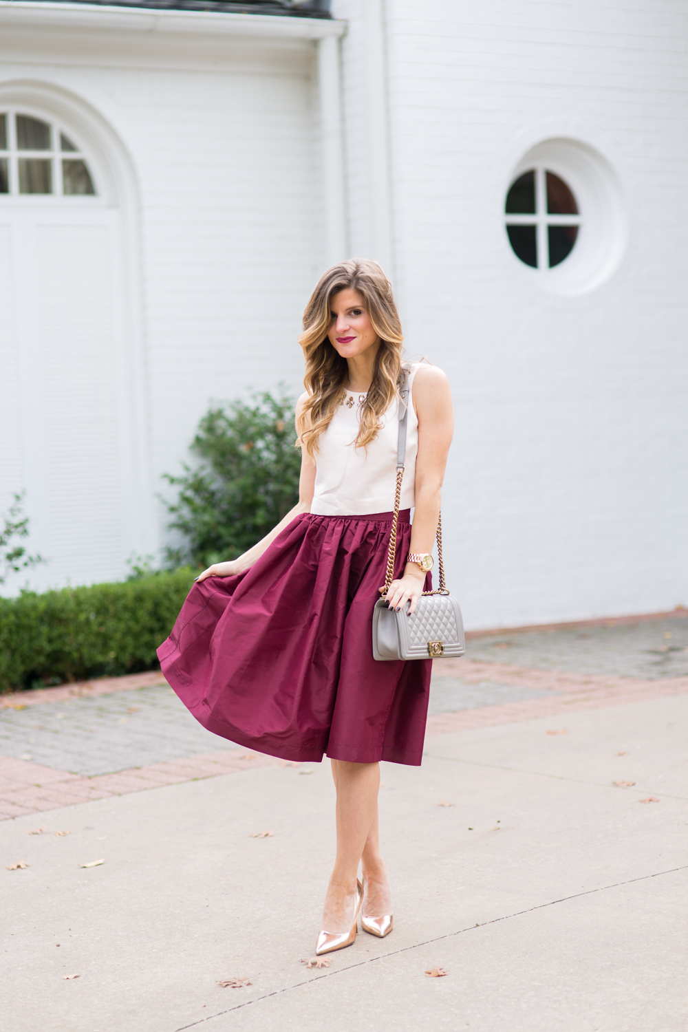 Burgundy Midi Skirt and Crop Top-3