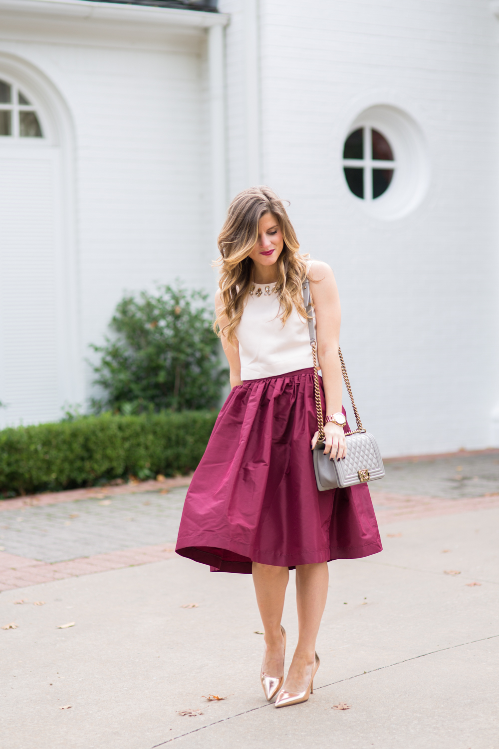 Burgundy Midi Skirt and Crop Top-4