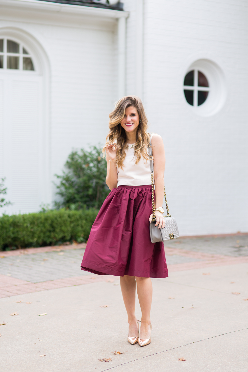 Burgundy Midi Skirt and Crop Top-7