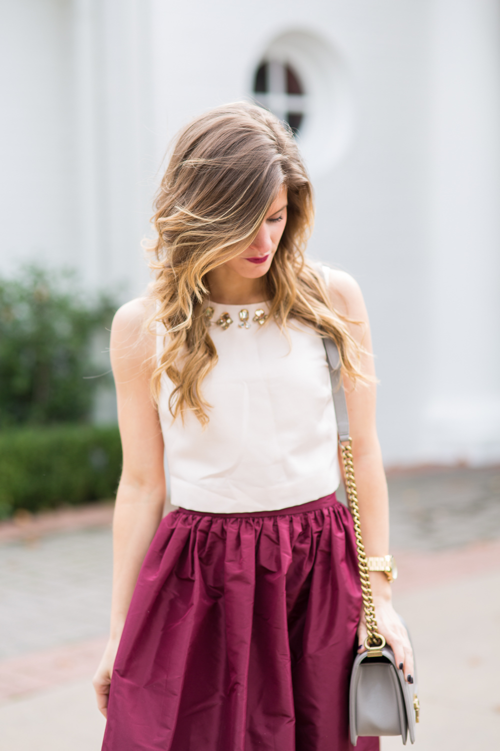 Burgundy Midi Skirt and Crop Top-8